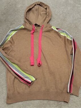 Luminary Women’s Small Knit Hooded Tan Pullover Sweater Wool Blend Striped
